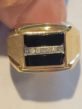 18K HGE Men's Onyx & Cubic Zirconia Signet Ring Size12